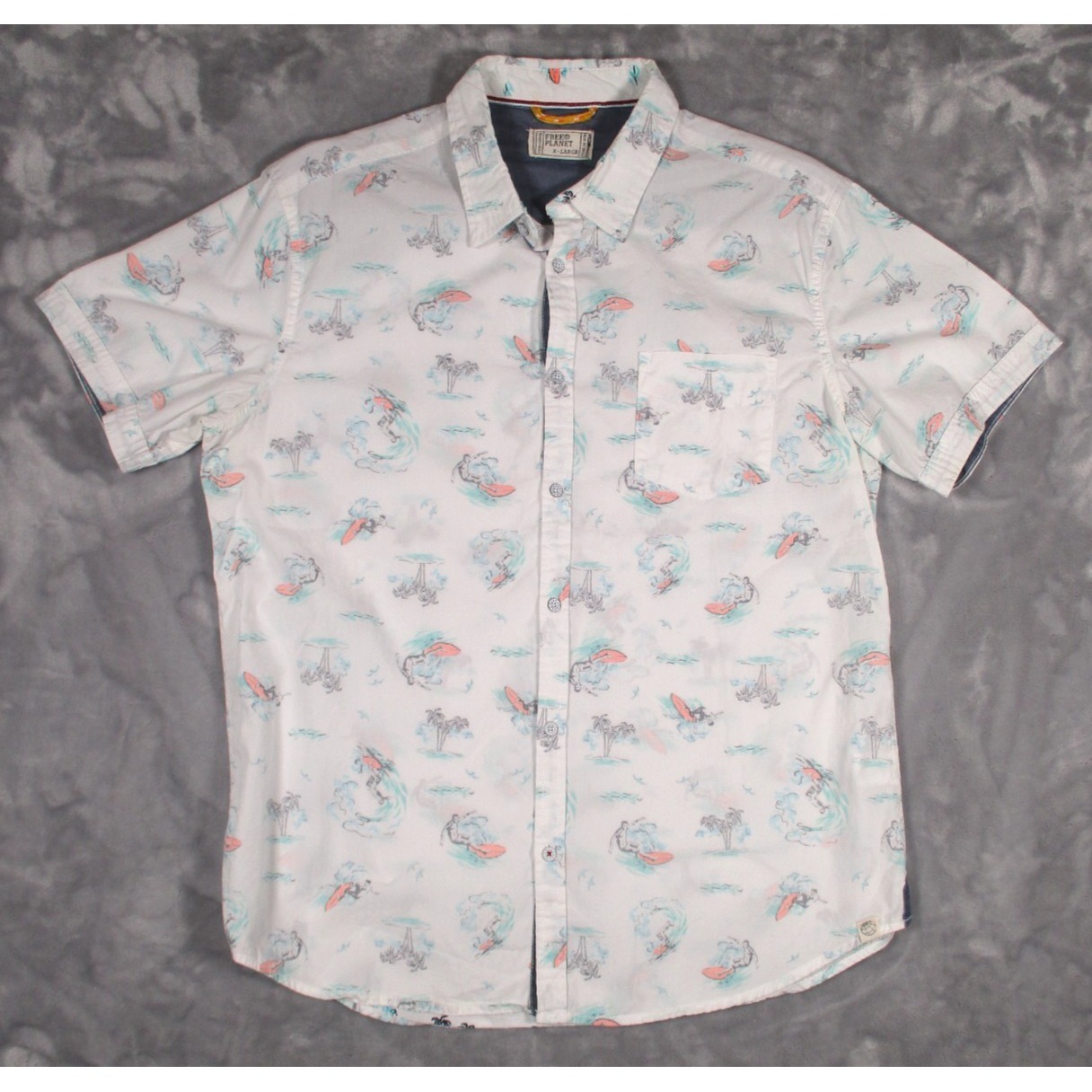Free Planet Men's Xl Shirt White Reverse Print W/ Surfer Short Sleeve